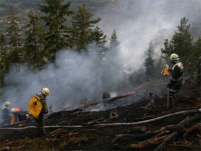 Waldbrand oberhalb von Grins