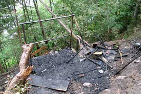 Brand eines Unterstandes im Wald